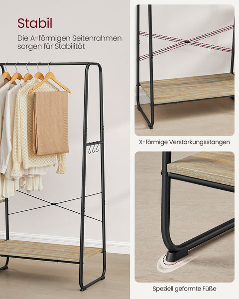 Rootz Clothing Rack with 6 Hooks - Coat Stand - Garment Rail - Heavy Duty - 45x120x160cm - Brown, Black