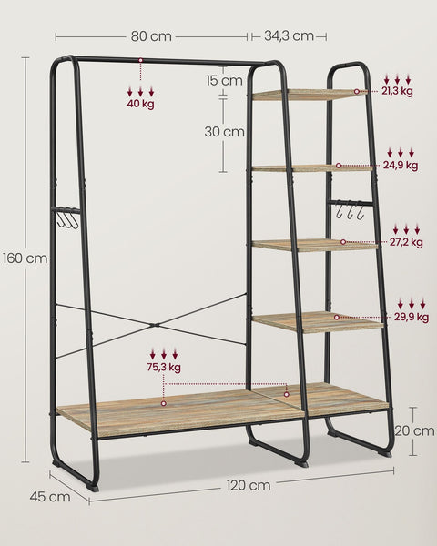 Rootz Garment Rack - Wardrobe Stand - Clothes Organizer - Chipboard - Steel - 45cm x 120cm x 160cm - Turquoise Brown-Matte Black