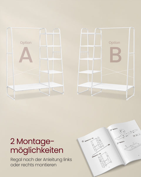 Rootz Clothes Rack - Garment Stand - Space-Saving Wardrobe - Steel Frame - Chipboard Shelves - 45cm x 120cm x 160cm