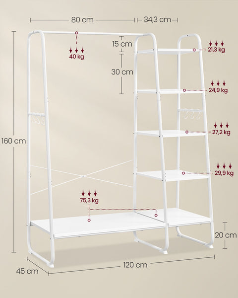 Rootz Clothes Rack - Garment Stand - Space-Saving Wardrobe - Steel Frame - Chipboard Shelves - 45cm x 120cm x 160cm