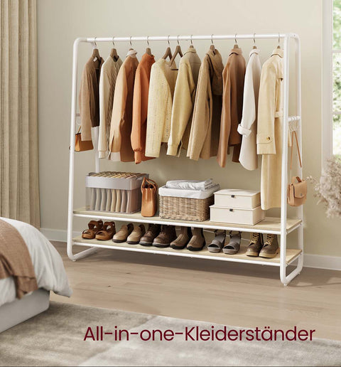 Rootz Clothing Staircase - Garment Rack - Storage Organizer - 197kg Capacity - Brown, White - 45cm x 138cm x 160cm