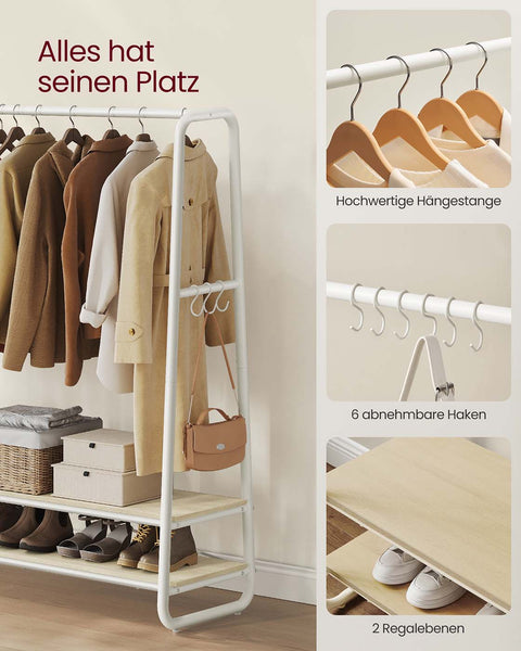 Rootz Clothing Staircase - Garment Rack - Storage Organizer - 197kg Capacity - Brown, White - 45cm x 138cm x 160cm