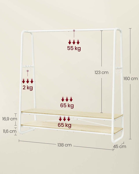 Rootz Clothing Staircase - Garment Rack - Storage Organizer - 197kg Capacity - Brown, White - 45cm x 138cm x 160cm