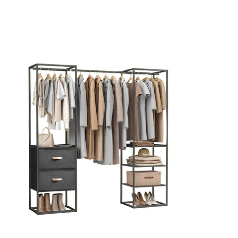 Rootz Open Wardrobe - Clothes Organizer - Storage Cabinet - Steel & MDF - Black - 40cm x 150-180cm x 180cm