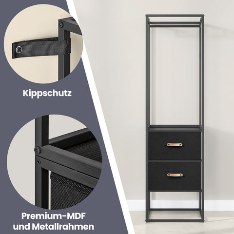 Rootz Open Wardrobe - Clothes Organizer - Storage Cabinet - Steel & MDF - Black - 40cm x 150-180cm x 180cm