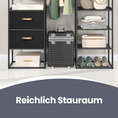 Rootz Open Wardrobe - Clothes Organizer - Storage Cabinet - Steel & MDF - Black - 40cm x 150-180cm x 180cm