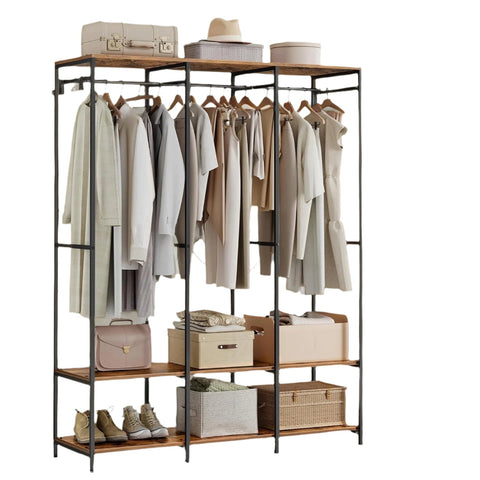Rootz Wardrobe Open Clothes Rack - Cloakroom Clothes Rail - Steel & Wood - Strong Support - 40x141x180cm