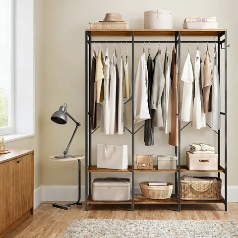 Rootz Wardrobe Open Clothes Rack - Cloakroom Clothes Rail - Steel & Wood - Strong Support - 40x141x180cm