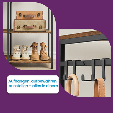 Rootz Wardrobe Open Clothes Rack - Cloakroom Clothes Rail - Steel & Wood - Strong Support - 40x141x180cm