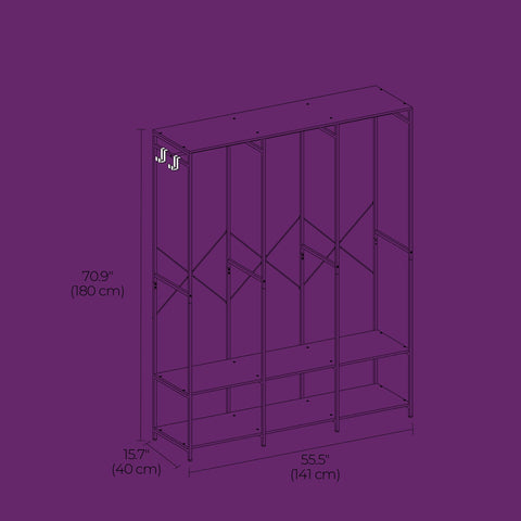 Rootz Wardrobe Open Clothes Rack - Cloakroom Clothes Rail - Steel & Wood - Strong Support - 40x141x180cm