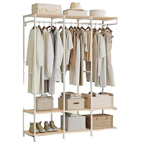Rootz Clothing Staircase - Apparel Organizer - Garment Rack - Durable Storage - Steel & Wooden Chipboard - 40cm x 141cm x 180cm - White, Brown