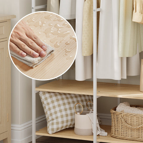 Rootz Clothing Staircase - Apparel Organizer - Garment Rack - Durable Storage - Steel & Wooden Chipboard - 40cm x 141cm x 180cm - White, Brown