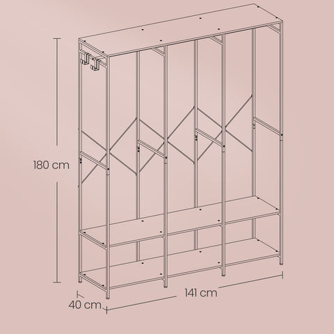 Rootz Clothing Staircase - Apparel Organizer - Garment Rack - Durable Storage - Steel & Wooden Chipboard - 40cm x 141cm x 180cm - White, Brown