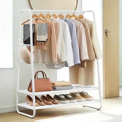 Rootz White Wardrobe Stand - Clothes Rack - Garment Organizer - Space-Saving Storage - 45cm x 100cm x 160cm