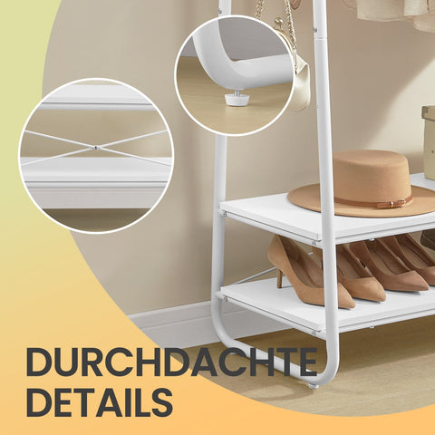 Rootz White Wardrobe Stand - Clothes Rack - Garment Organizer - Space-Saving Storage - 45cm x 100cm x 160cm