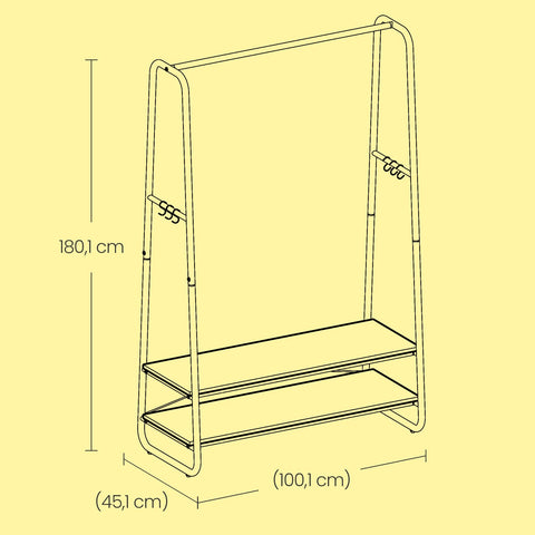 Rootz Clothes Rack - Garment Rail - Wardrobe Organizer - Durable & Spacious - 45x100x160 cm