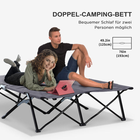 Rootz Camping Lounger - Camping Bed - Foldable Two-Person Cot - Durable Steel & Oxford Fabric - 193cm x 125cm x 40cm