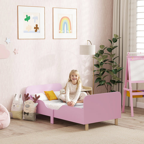 Rootz Pink Children's Bed Frame - Single Bed - Toddler Bed Frame - Protective Grille - MDF & Pine Wood - 143.5cm x 74.2cm x 50cm