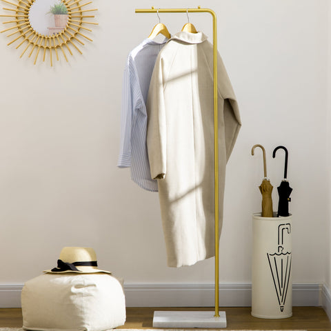 Rootz Wardrobe Stand Clothes Rack - Clothes Organizer - Metal Frame Coat Rack - Marble Base Stability - 35cm x 25cm x 152cm Gold & White