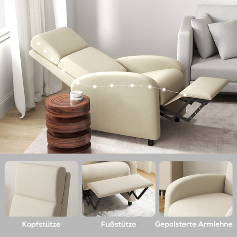 Rootz Relax Armchair - Television Chair - Recliner - Fold-Out Footrest - Linen Fabric - 64cm x 86cm x 102cm Brown