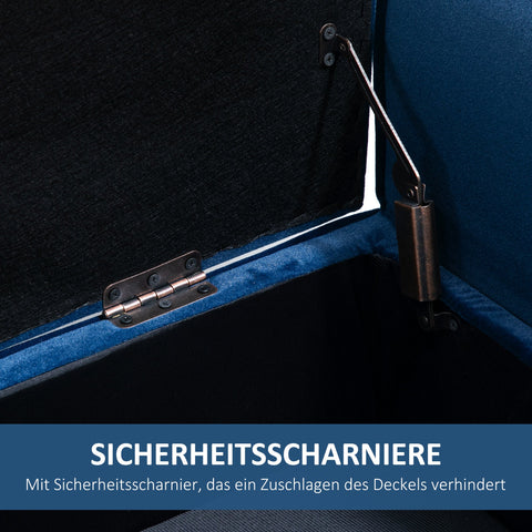 Rootz Upholstered Bench with Storage - Chest Bench - Velvet Sofa Bench - Armrests & Hidden Storage - 118 x 42 x 66 cm - Dark Blue