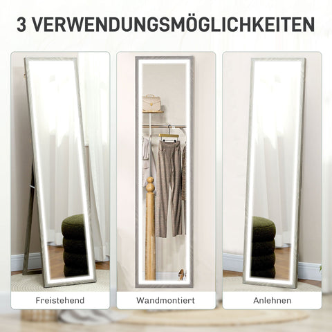 Rootz LED Full Body Mirror - Floor Length Mirror - Touch Control - Dimmable Lighting - 160 x 40 cm - Grey - Enhances Room Elegance