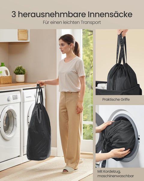 Rootz Laundry Basket - Washing Hamper - Clothes Organizer - Durable Oxford Fabric - 64cm x 33cm x 75cm