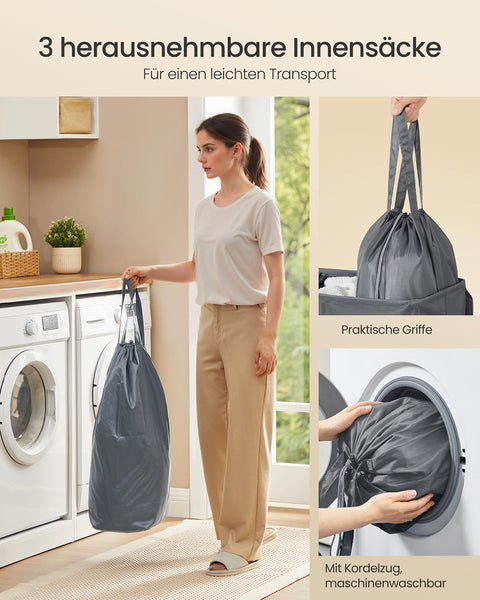 Rootz Laundry Basket - Clothes Organizer - Washing Hamper - Durable Oxford Fabric - 64cm x 33cm x 75cm