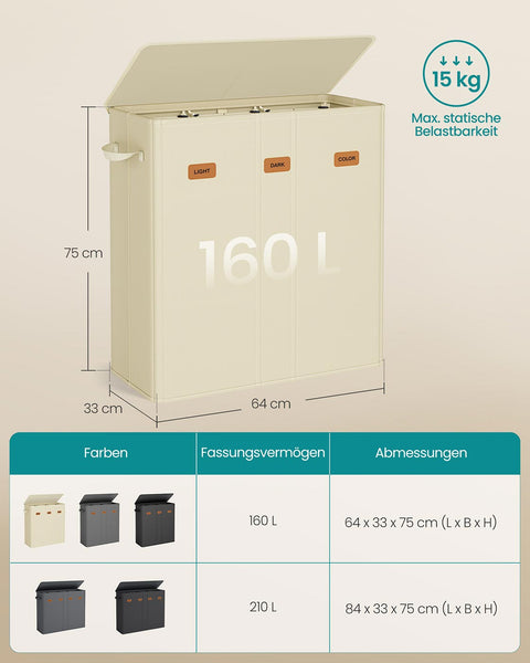 Rootz Large Brown  Washing Basket - Laundry Bin - Storage Hamper - Durable & Spacious - 64cm x 33cm x 75cm