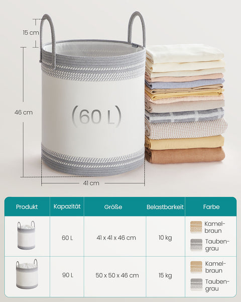 Rootz Laundry Basket 60L with Lid - Clothes Hamper - Storage Bin - Ergonomic Grip - 41 x 41 x 46 cm - Grey