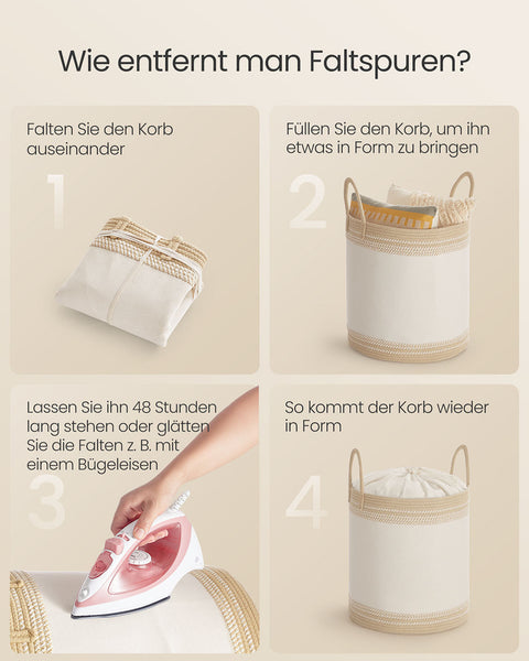 Rootz 60L Laundry Basket - Washing Hamper - Storage Bin - White and Brown - Polyester Cotton - 41x41x46cm