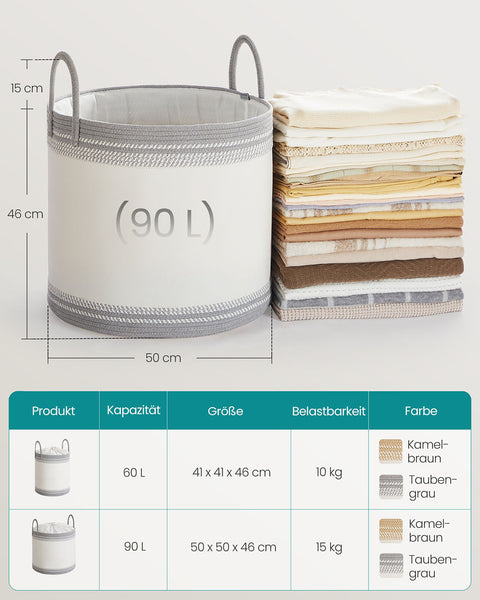 Rootz Laundry Basket - Washing Basket - Hamper with Lid & Grip - Max. Static Resilience 15kg - 50x50x46cm - Grey