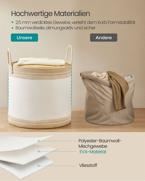 Rootz 90L Law Basket - Laundry Storage - Hampers - Lid & Grip - 50 x 50 x 46 cm - Polyester Cotton Mix - Camel Brown