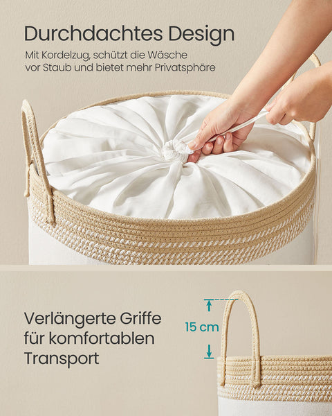 Rootz 90L Law Basket - Laundry Storage - Hampers - Lid & Grip - 50 x 50 x 46 cm - Polyester Cotton Mix - Camel Brown