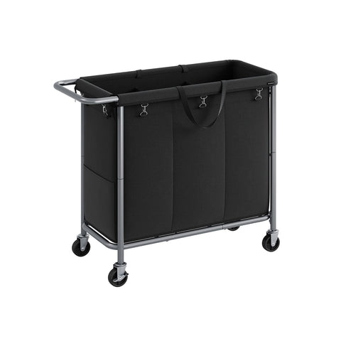 Rootz Laundry Basket on Wheels - Rolling Hamper - Portable Storage - Steel Frame - 91cm x 39cm x 81cm - Ink Black - 600D Oxford Fabric - Lightweight - Easy Assembly - Convenient Storage Solution