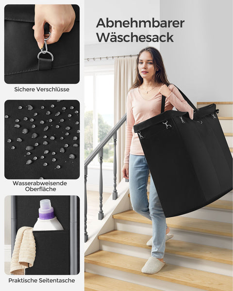 Rootz Laundry Basket 3 Compartment 200L - Hamper with Wheels - Organizer Bin - Oxford Fabric - 91cm x 39cm x 81cm