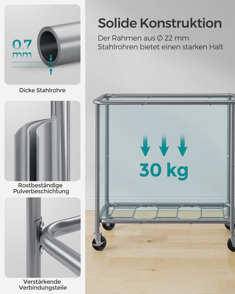 Rootz Laundry Basket on Wheels - Rolling Hamper - Portable Storage - Steel Frame - 91cm x 39cm x 81cm - Ink Black - 600D Oxford Fabric - Lightweight - Easy Assembly - Convenient Storage Solution