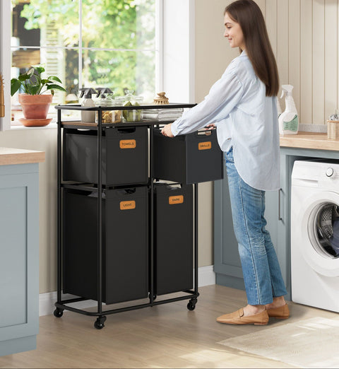 Rootz Laundry Sorter with Wheels - Washing Trolley - Rolling Laundry Organizer - 4 Removable Pockets - 72.4cm x 33cm x 109.1cm
