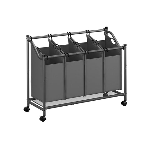 Rootz 4 Bag Laundry Sorter - Slate Grey - Heavy-Duty Metal Frame - Polyester Laundry Bags - Spacious - 105 x 38.5 x 81 cm