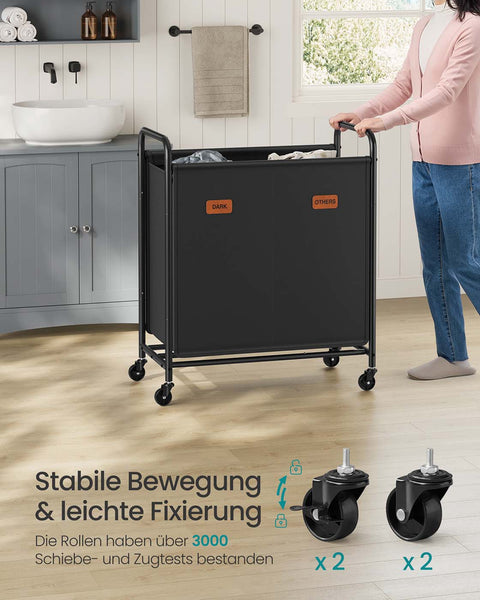 Rootz Laundry Basket - Hamper - Clothes Sorter - 2 Compartments - Rolling - 140L Capacity - 59cm x 40cm x 91cm