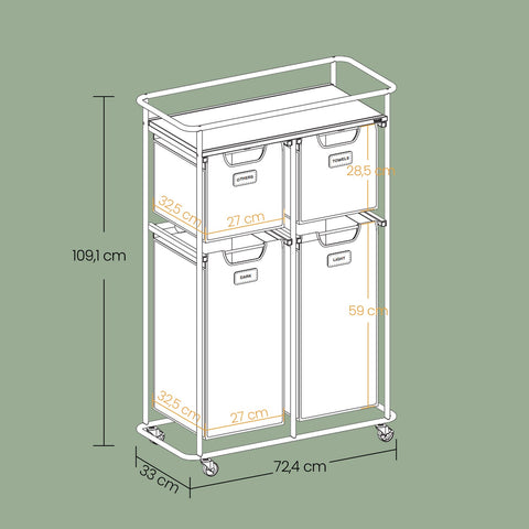 Rootz Laundry Basket - Laundry Carrier - Hamper with Wheels - 150L Capacity - Easy Mobility - 72.4cm x 33cm x 109.1cm