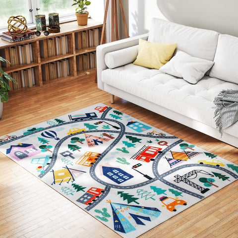 Rootz Carpet - Motorway Pattern - Soft Fleece Rug - Non-Slip Design - Easy to Care - 160cm x 120cm x 0.7cm