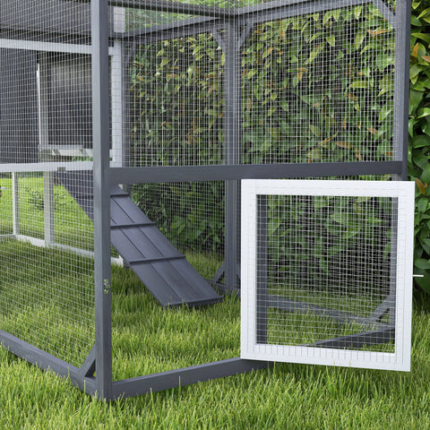 Rootz Chicken Coop with Run - Poultry House - Fir Wood - Secure Nesting Box - 236.5cm x 91cm x 114cm - Ideal for 3-4 Chickens - Grey