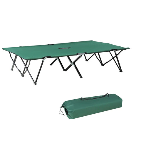 Rootz Folding Camping Bed For 2 People - Folding Camp Bed With Carrying Bag - Can Hold Up To 136 Kg - Steel - Oxford - Green + Black - 193 x 125 x 40 cm