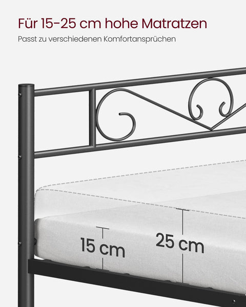 Rootz Metal Bed Frame - Ink Black - Powder-coated Structure - Spacious - 208cm x 91.8cm x 86.4cm - 14kg - 230kg Capacity