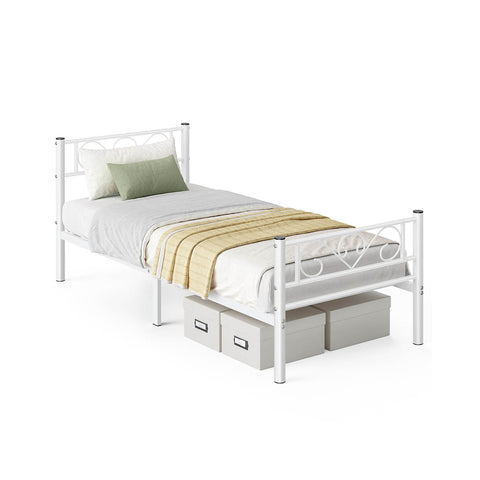 Rootz Metal Bed Frame - Simple Assembly - Sturdy Bed - Powder-Coated Metal - Matt White Finish - 208cm x 91.8cm x 86.4cm