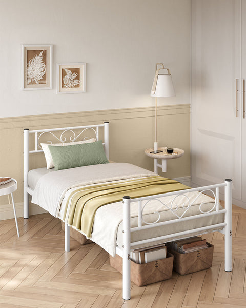 Rootz Metal Bed Frame - Simple Assembly - Sturdy Bed - Powder-Coated Metal - Matt White Finish - 208cm x 91.8cm x 86.4cm
