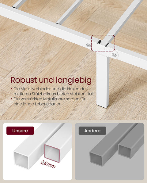 Rootz Metal Bed Frame - Simple Assembly - Sturdy Bed - Powder-Coated Metal - Matt White Finish - 208cm x 91.8cm x 86.4cm