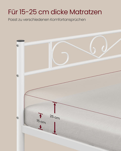 Rootz Metal Bed Frame - Simple Assembly - Sturdy Bed - Powder-Coated Metal - Matt White Finish - 208cm x 91.8cm x 86.4cm