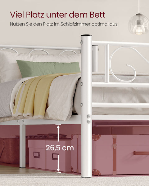 Rootz Metal Bed Frame - Simple Assembly - Sturdy Bed - Powder-Coated Metal - Matt White Finish - 208cm x 91.8cm x 86.4cm